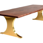Bespoke Wany edge Table with polished brass base
