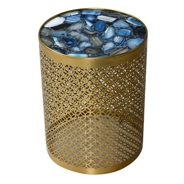 Metal base side table with blue stone top