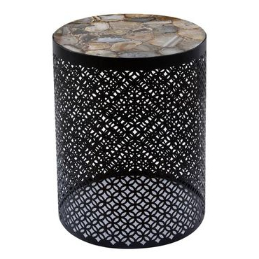 Metal base side table with brown stone top