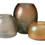 Brown checkered glass vase: Group of glassware