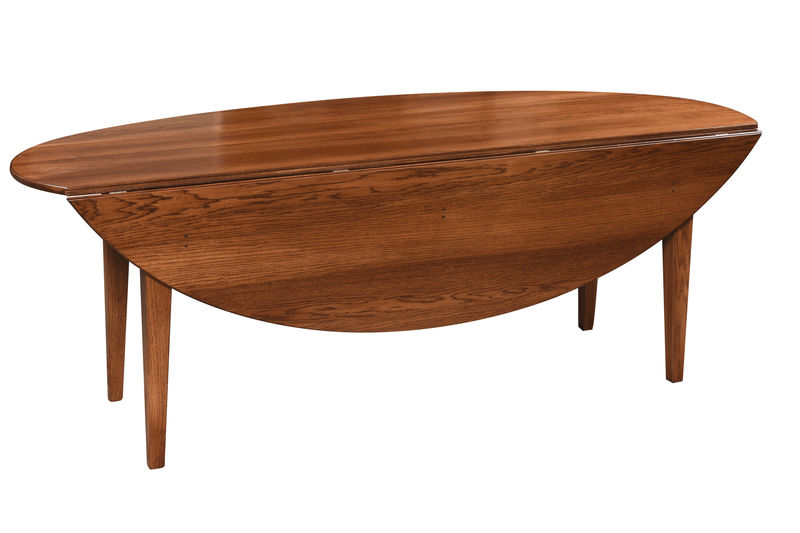 Oval Drop Leaf Dining Table: Shown with one leaf down