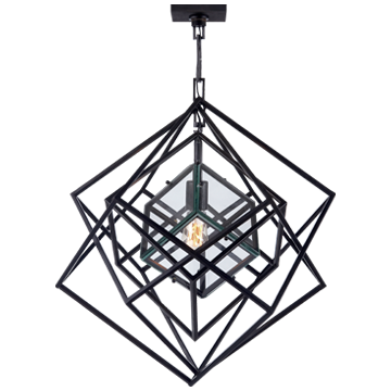 Cubist small chandelier in aged iron