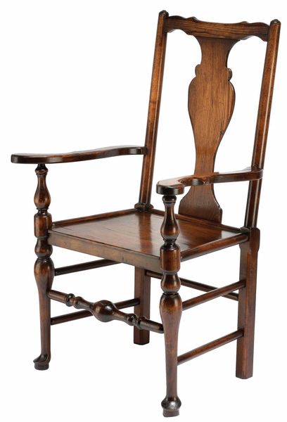 Bodger Chippendale Solid Splat Chair: W554 Bodger Chippendale arm in ash with wooden seat and solid splat