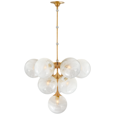 Cristol Tiered Chandelier in Hand-Rubbed Antique Brass with White Strie Glass