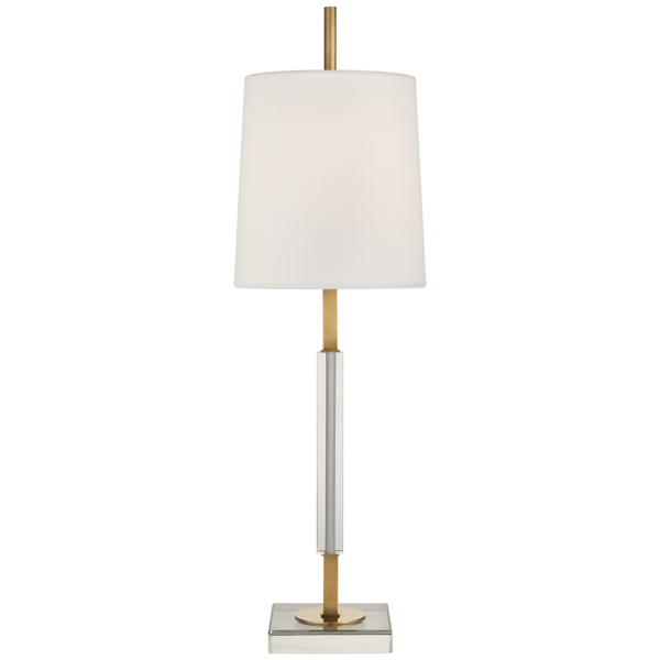 Lexington Medium Table Lamp in Hand-Rubbed Antique Brass and Crystal with Linen Shade