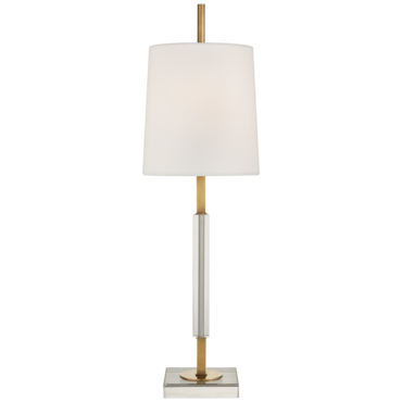 Lexington Medium Table Lamp in Hand-Rubbed Antique Brass and Crystal with Linen Shade